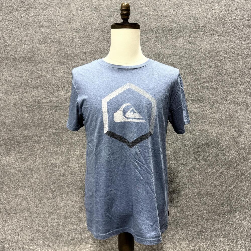 Quiksilver Shirt Mens Medium Blue Hex Logo Graphic T-Shirt Tee Surf Top